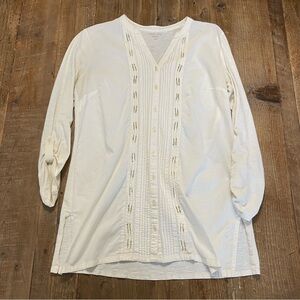 Coldwater Creek Tunic Cream Textured Cotton Blouse Size 10-12